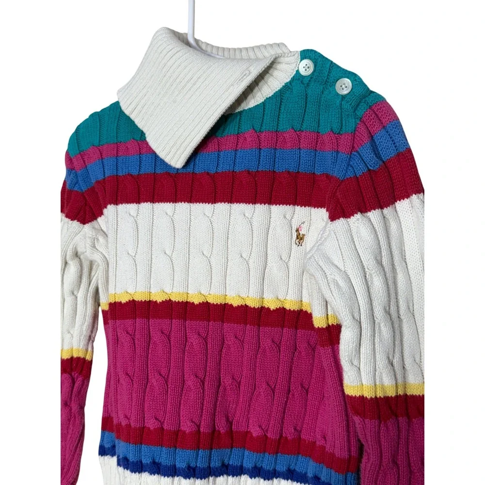 Ralph Lauren Kids Multi Color Striped Cable Knit Turtleneck Sweater Size M 8/10